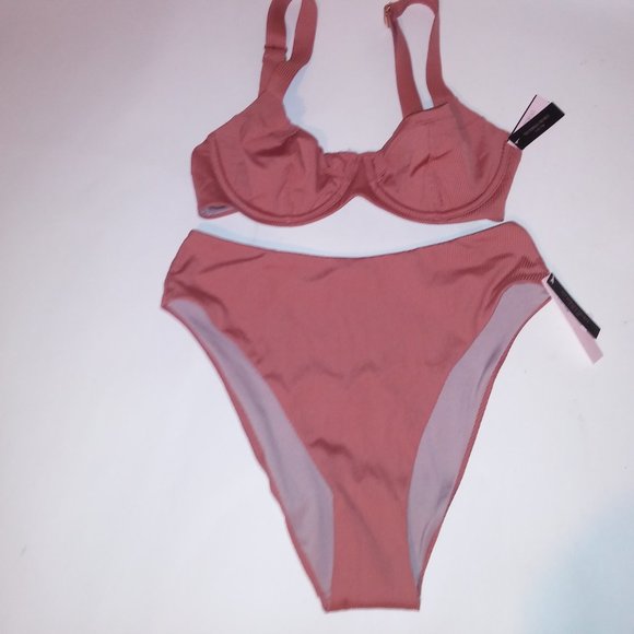 Victoria Secret Swim Bikini Top & Bottom Ribbed High Waist Solid Underwire New - Picture 14 of 15